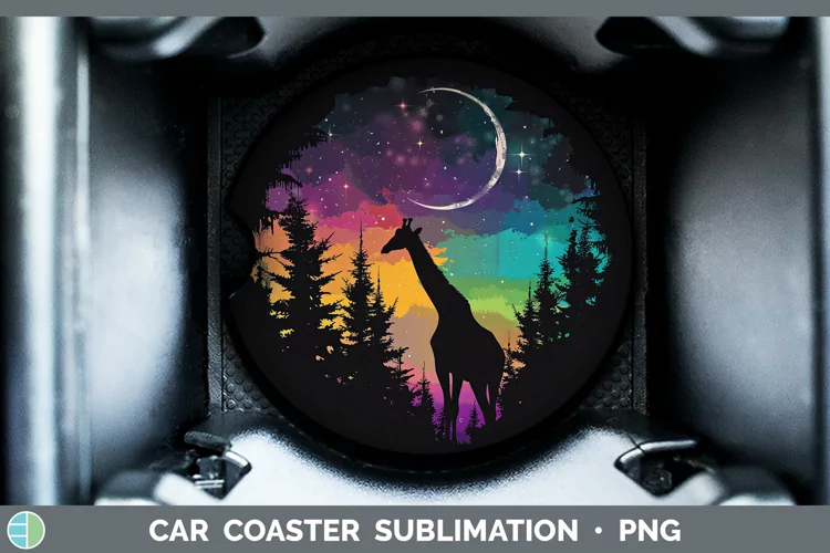 Northern Lights Giraffe Car Coaster Sublimation Coaster Desi