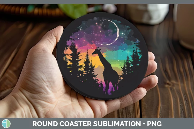Northern Lights Giraffe Round Coaster Sublimation Coaster De