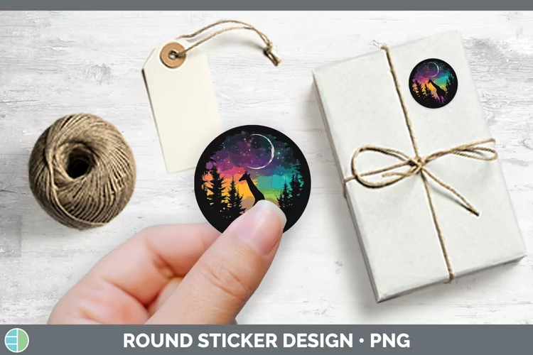 Northern Lights Giraffe Stickers | Round Labels Designs