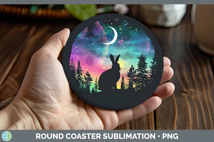 Northern Lights Hare Round Coaster Sublimation Coaster Desig