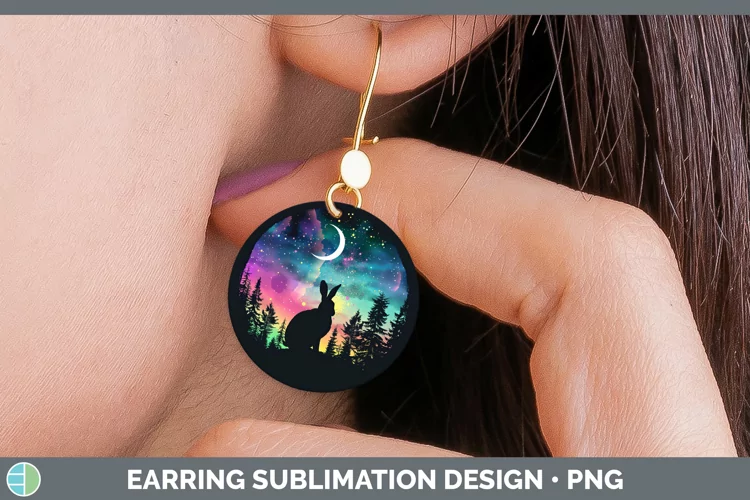 Northern Lights Hare Round Earrings Sublimation Earrings Des