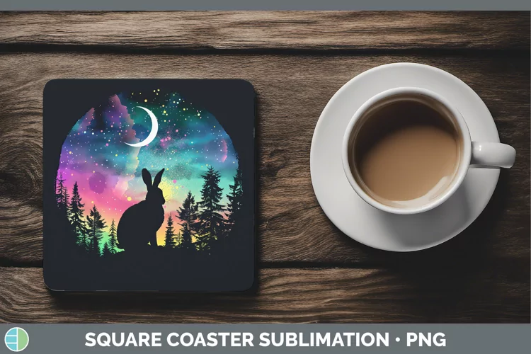 Northern Lights Hare Square Coaster Sublimation Coaster Desi