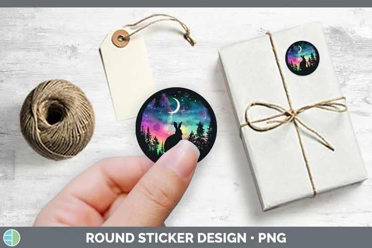Northern Lights Hare Stickers | Round Labels Designs