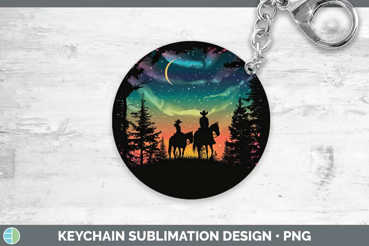 Northern Lights Horseback Couple Keychain Sublimation Keyrin