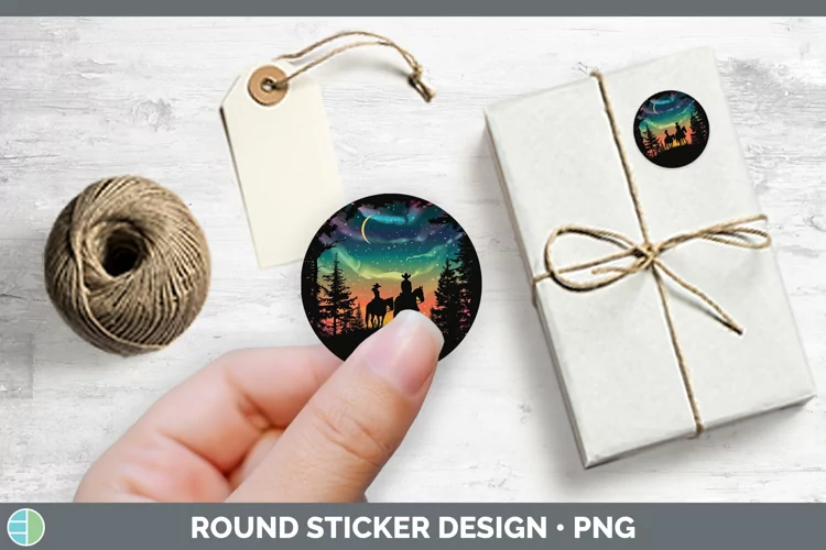 Northern Lights Horseback Couple Stickers | Round Labels Des