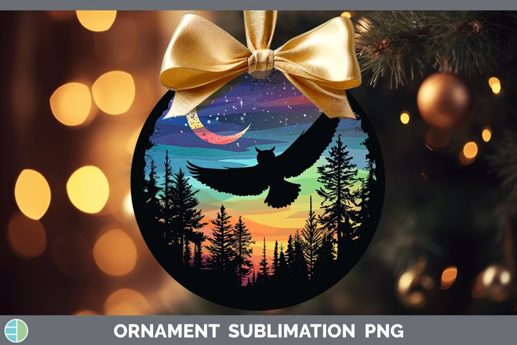 Northern Lights Owl Ornament Sublimation Bauble Designs