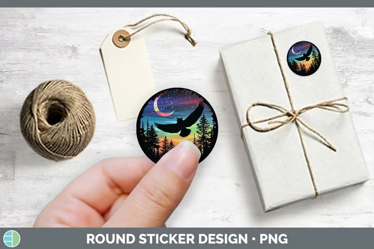 Northern Lights Owl Stickers | Round Labels Designs