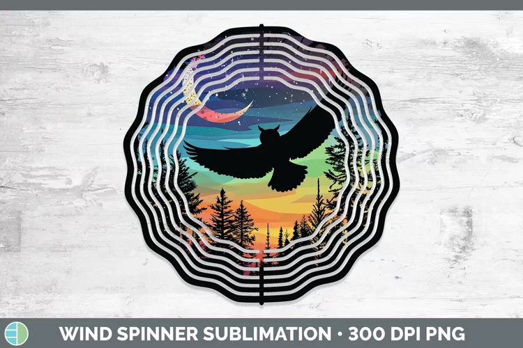 Northern Lights Owl Wind Spinner Sublimation Spinner Designs