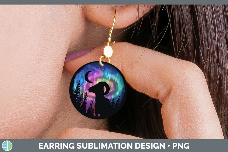 Northern Lights Ram Round Earrings Sublimation Earrings Desi
