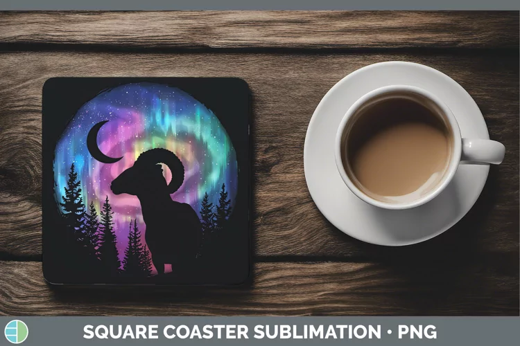 Northern Lights Ram Square Coaster Sublimation Coaster Desig