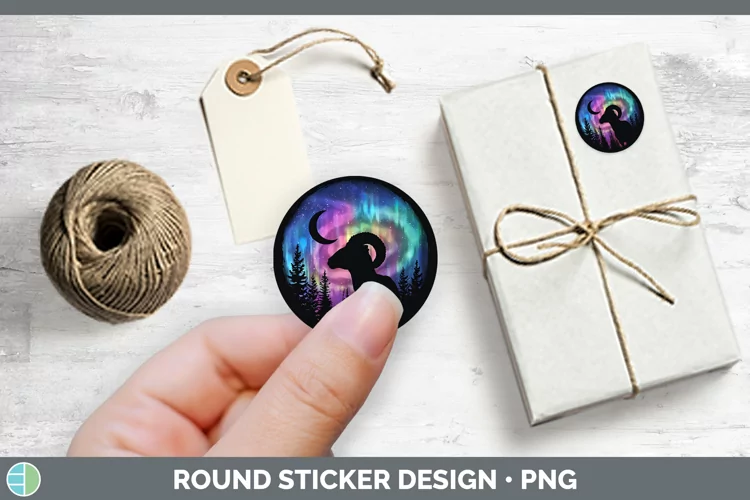 Northern Lights Ram Stickers | Round Labels Designs