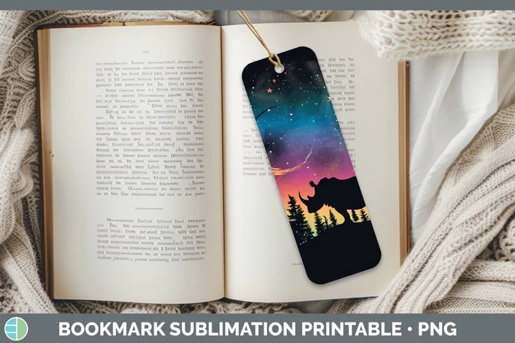 Northern Lights Rhino Bookmark Sublimation Printable Designs