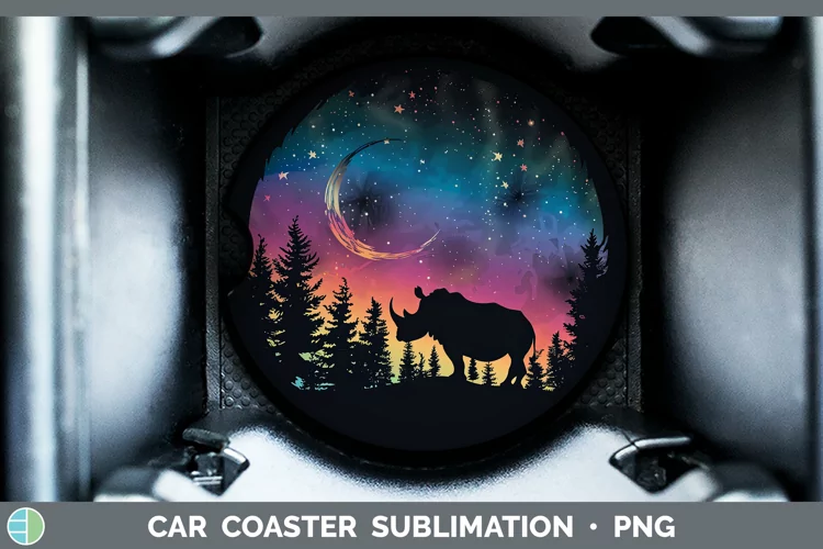 Northern Lights Rhino Car Coaster Sublimation Coaster Design