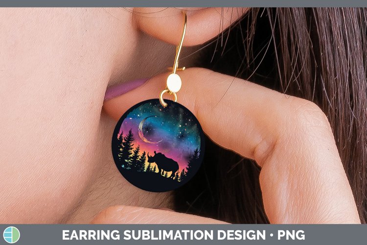 Northern Lights Rhino Round Earrings Sublimation Earrings De