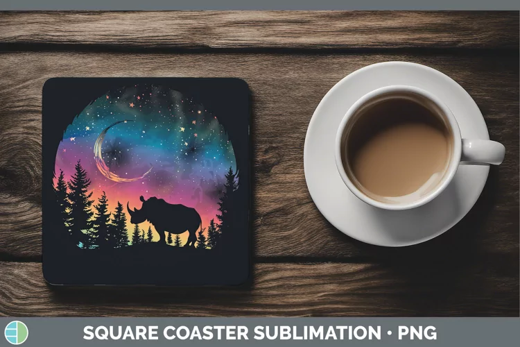 Northern Lights Rhino Square Coaster Sublimation Coaster Des