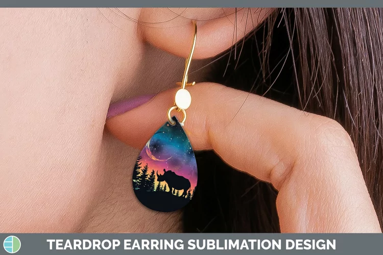 Northern Lights Rhino Teardrop Earrings Sublimation Earrings