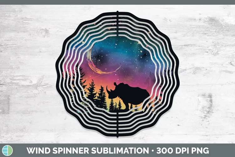 Northern Lights Rhino Wind Spinner Sublimation Spinner Desig