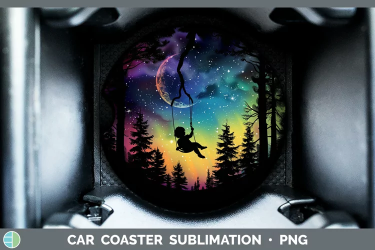 Northern Lights Tree Swing Child Car Coaster Sublimation Coa