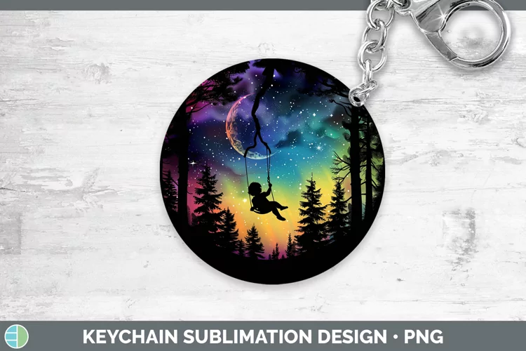 Northern Lights Tree Swing Child Keychain Sublimation Keyrin