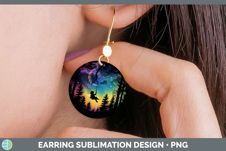 Northern Lights Tree Swing Child Round Earrings Sublimation