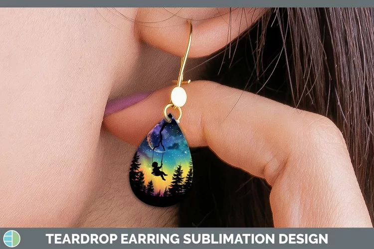 Northern Lights Tree Swing Child Teardrop Earrings Sublimati