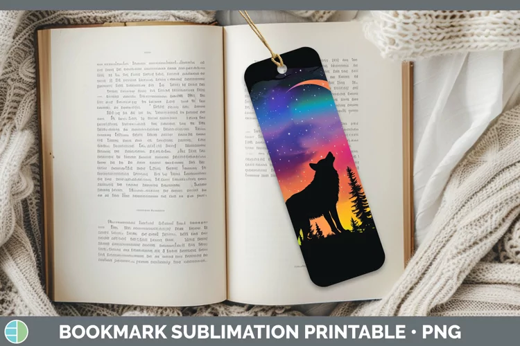 Northern Lights Wolf Bookmark Sublimation Printable Designs