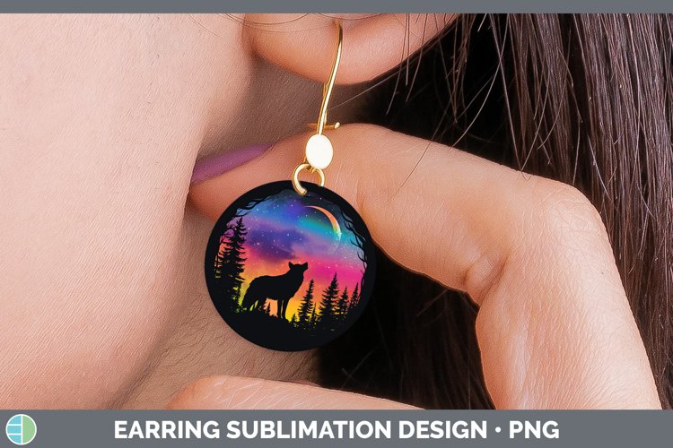 Northern Lights Wolf Round Earrings Sublimation Earrings Des