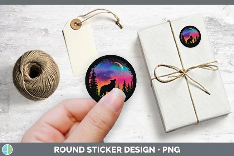Northern Lights Wolf Stickers | Round Labels Designs