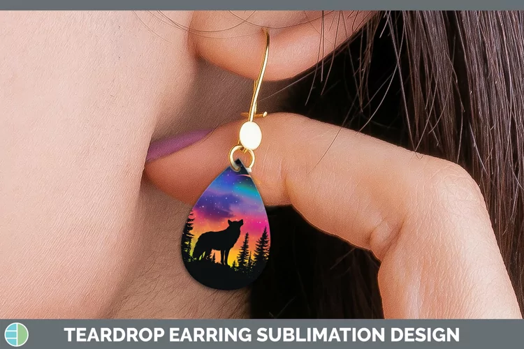Northern Lights Wolf Teardrop Earrings Sublimation Earrings