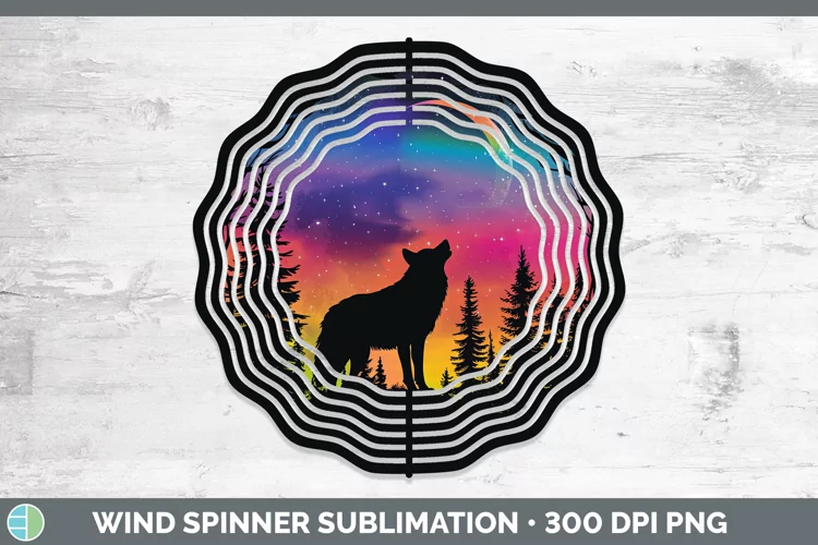 Northern Lights Wolf Wind Spinner Sublimation Spinner Design