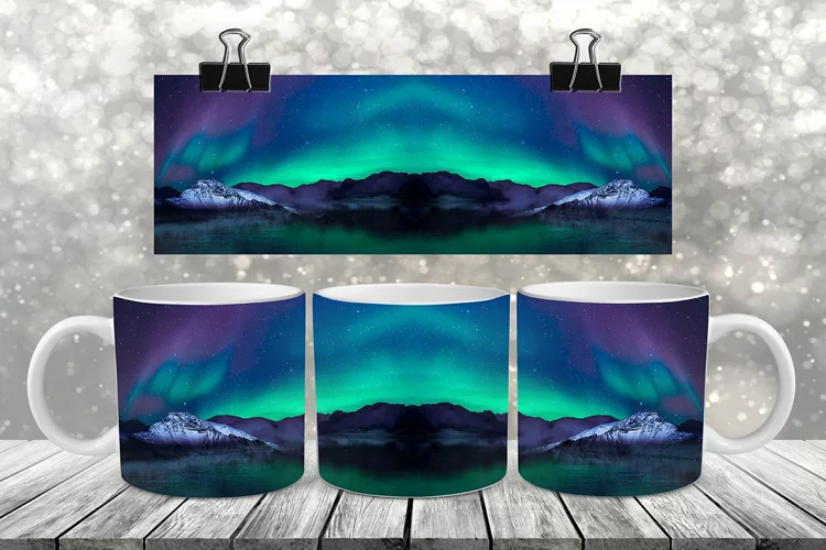 Northern Mountain Lights - Coffee Mug Wrap-PhotoShop Design