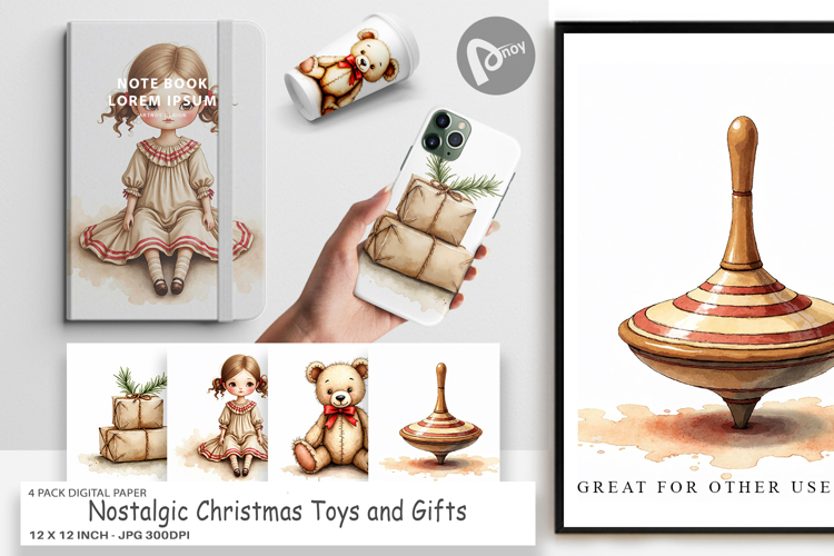 Nostalgic Christmas Toys Digital Paper
