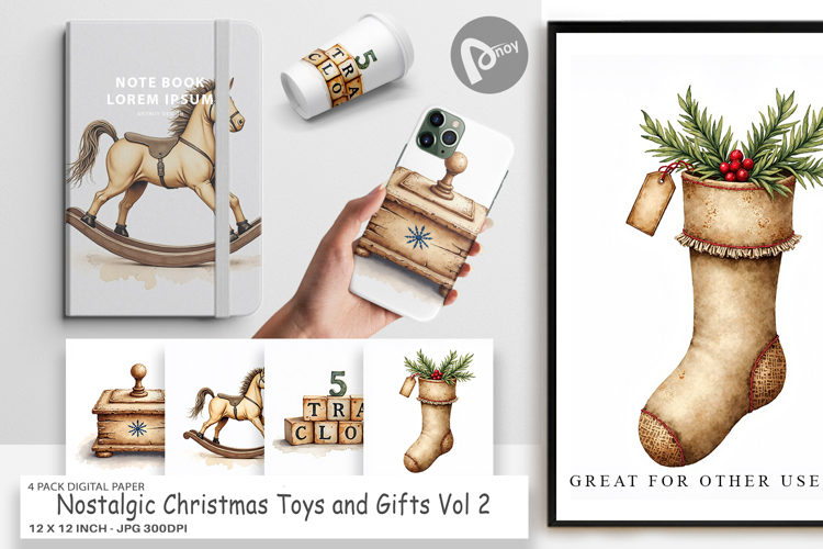 Nostalgic Christmas Toys Digital Paper