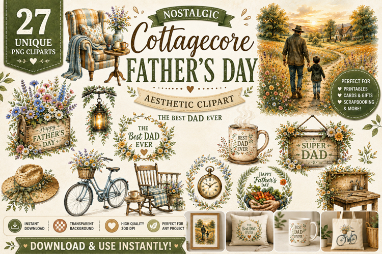 Nostalgic Cottagecore Fathers Day Aesthetic Clipart
