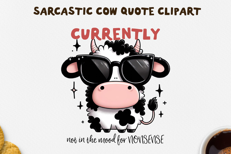 Sarcastic Cow PNG Sublimation Design.