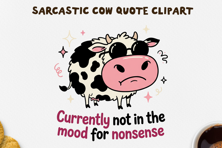 Sarcastic Cow PNG Sublimation Design.