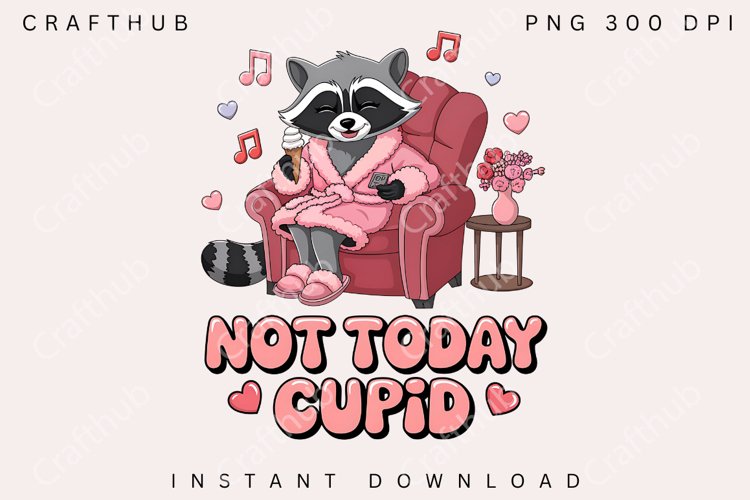 Not Today Cupid PNG, Funny Raccoon PNG, Valentines Day PNG