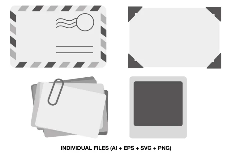 Note Paper Clipart with Postcard, Photo Frame and Memo Cards