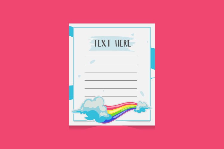 Note paper template rainbow sticker decoration design