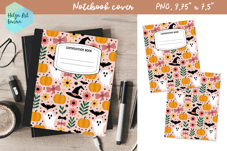 Composition Book Cover School Notebook, Halloween PNG
