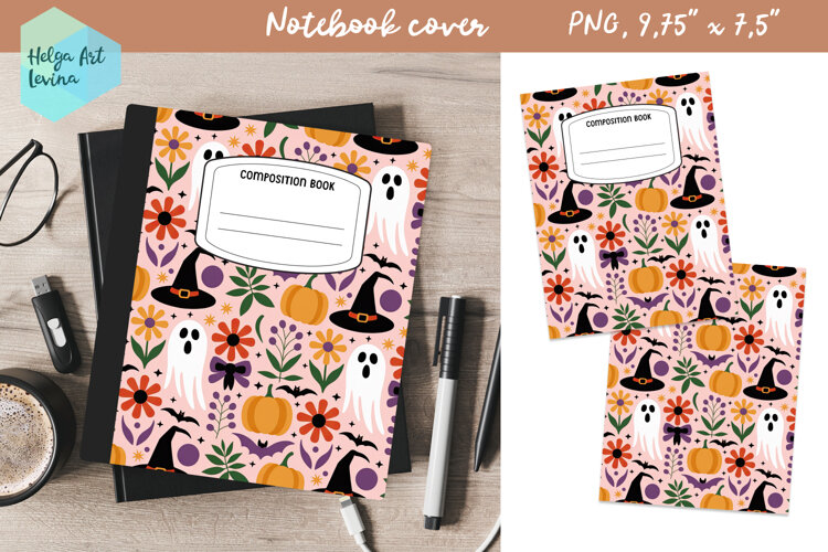 Composition Book Cover School Notebook, Halloween PNG example image 1