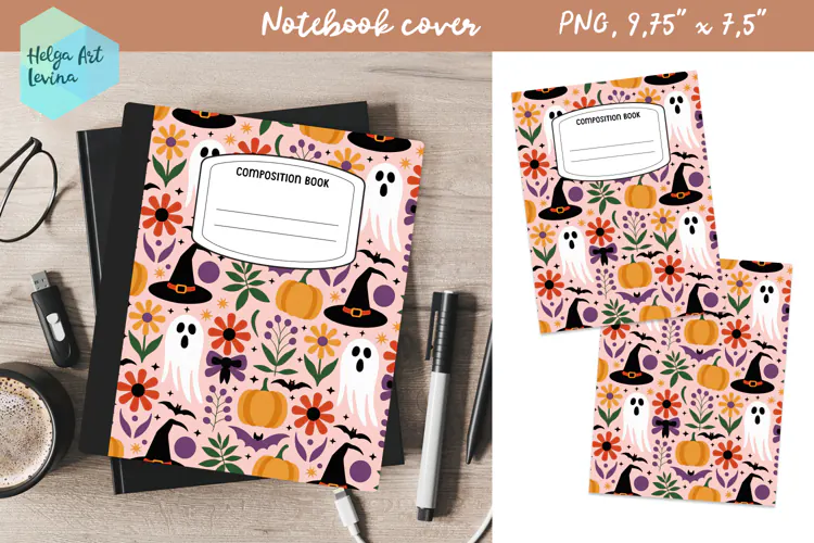 Composition Book Cover School Notebook, Halloween PNG