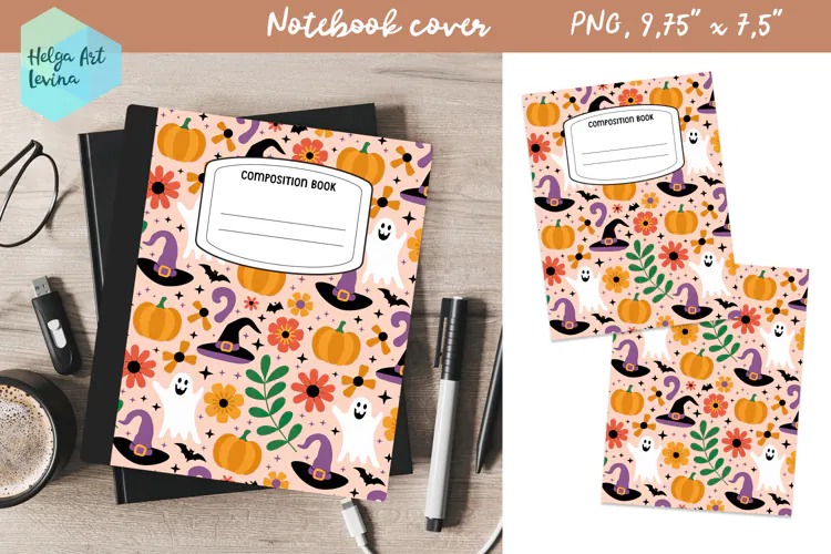Composition Book Cover School Notebook, Halloween PNG