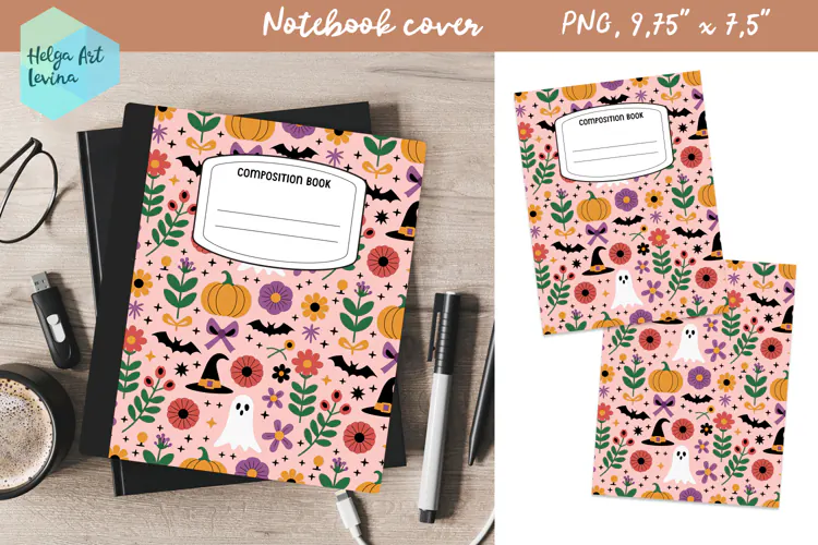 Composition Book Cover School Notebook, Halloween PNG