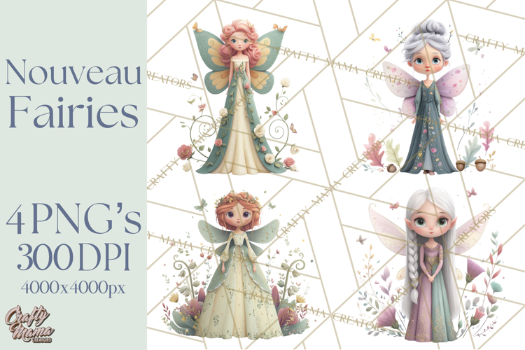 Art Nouveau Floral Fairies Clipart PNG, Flower Fairy Png