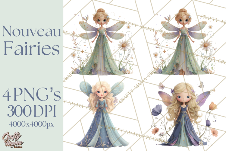 Art Nouveau Floral Fairies Clipart PNG, Flower Fairy Png