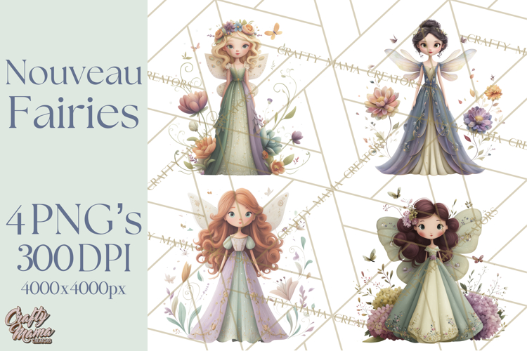 Art Nouveau Floral Fairies Clipart PNG, Flower Fairy Png