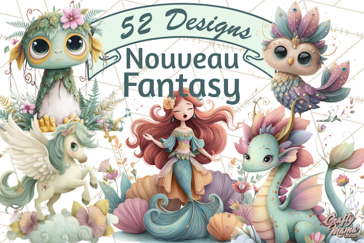 Art Nouveau Mythical Creatures Clipart PNG
