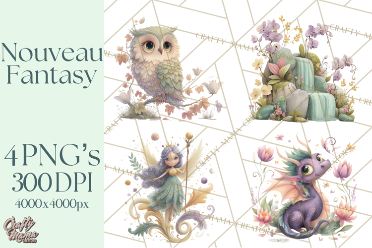 Art Nouveau Mythical Creatures Clipart PNG