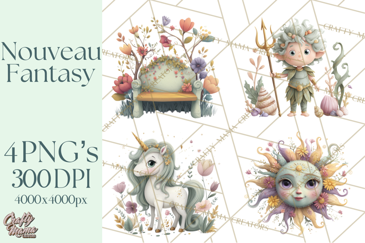 Art Nouveau Mythical Creatures Clipart PNG